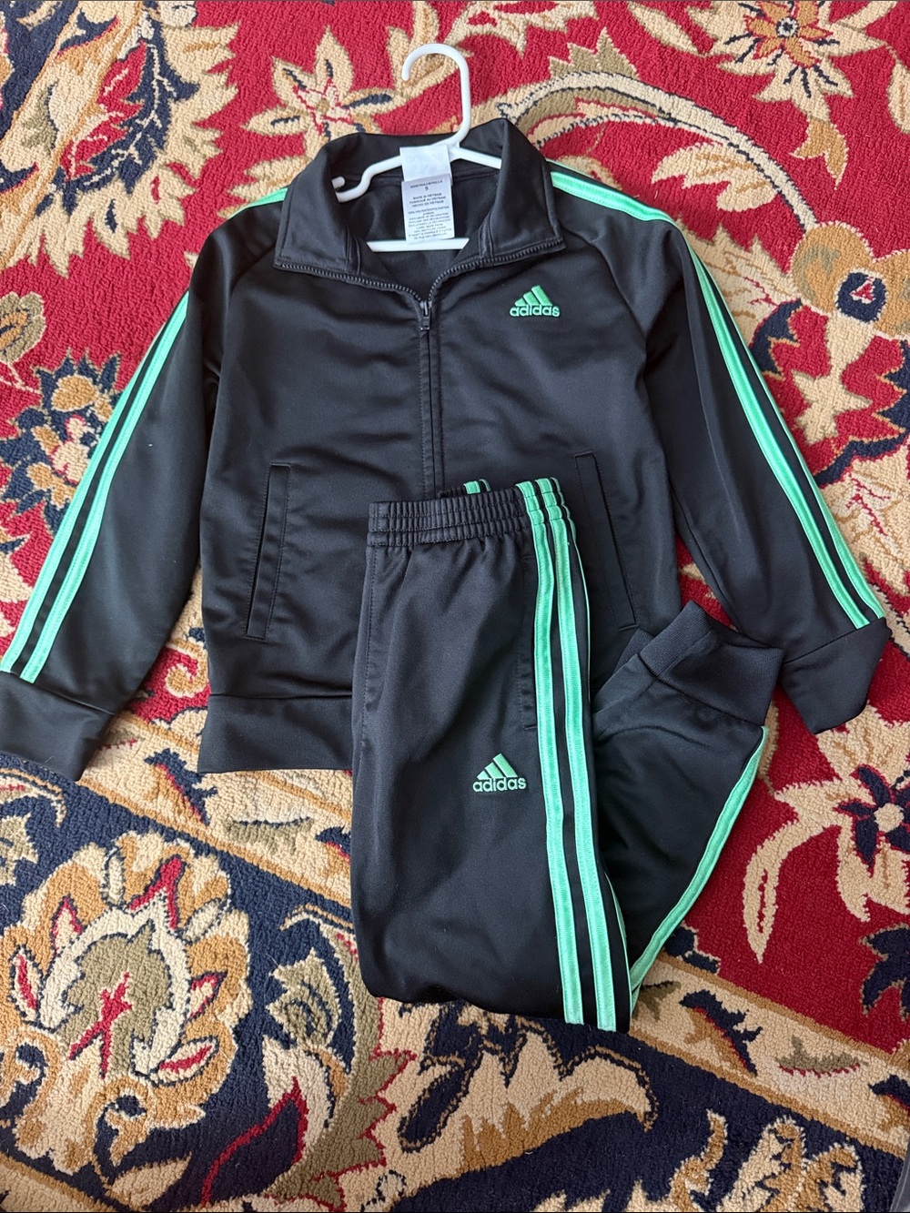 adidas Black Kids Track Jacket and Pants with Mint Green Stripes